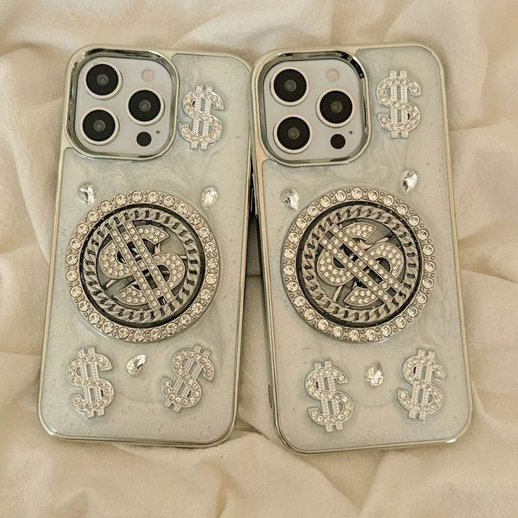 Luxury Rotating Dollar Case for iPhone Series | Silver Bling Coin Design