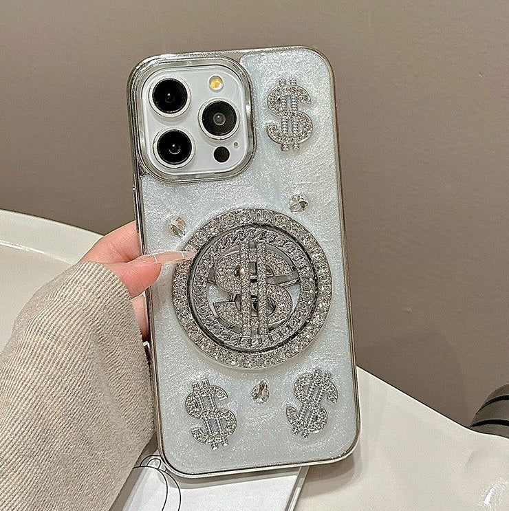 Luxury Rotating Dollar Case for iPhone Series | Silver Bling Coin Design