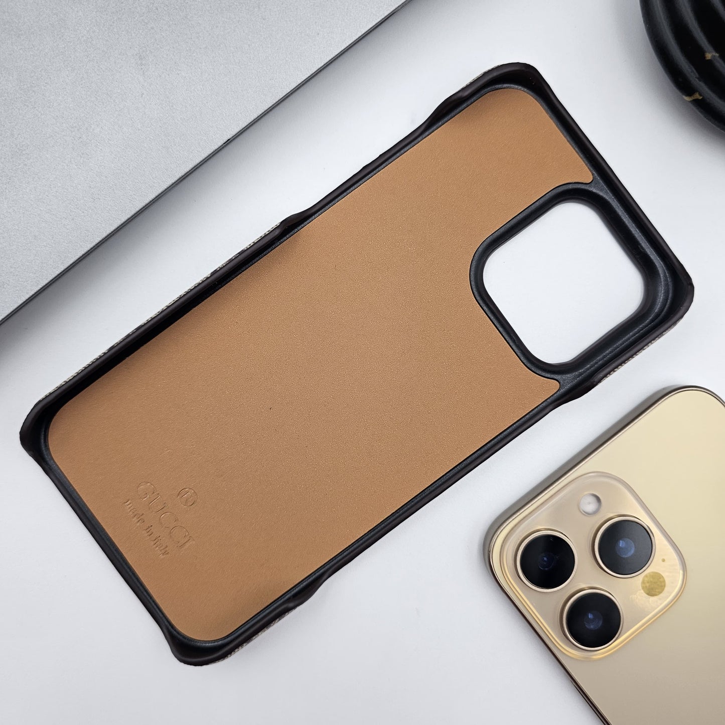 iPhone Luxury GG Metal Logo PU Leather Case