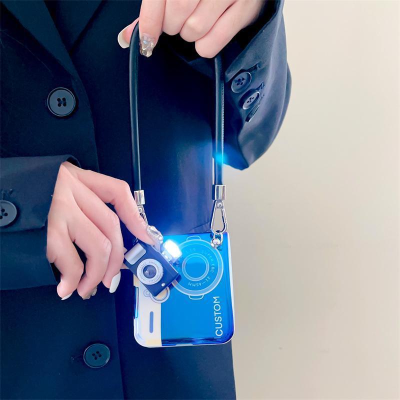 Vintage Camera Case with Flash & Sling for Samsung Galaxy Z Flip 7 FE | Retro Design | Functional LED Light