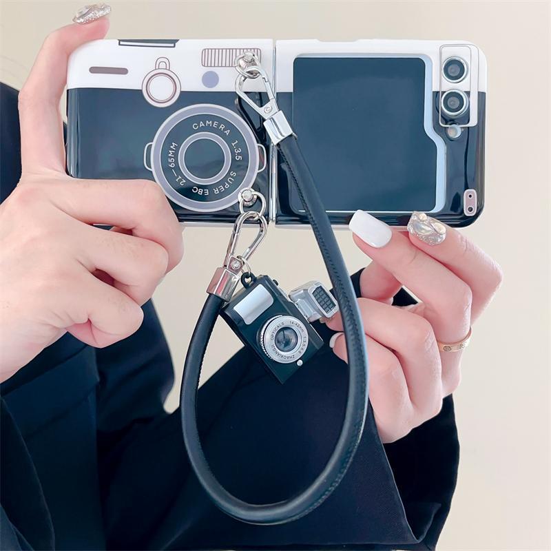 Vintage Camera Case with Flash & Sling for Samsung Galaxy Z Flip 7 FE | Retro Design | Functional LED Light