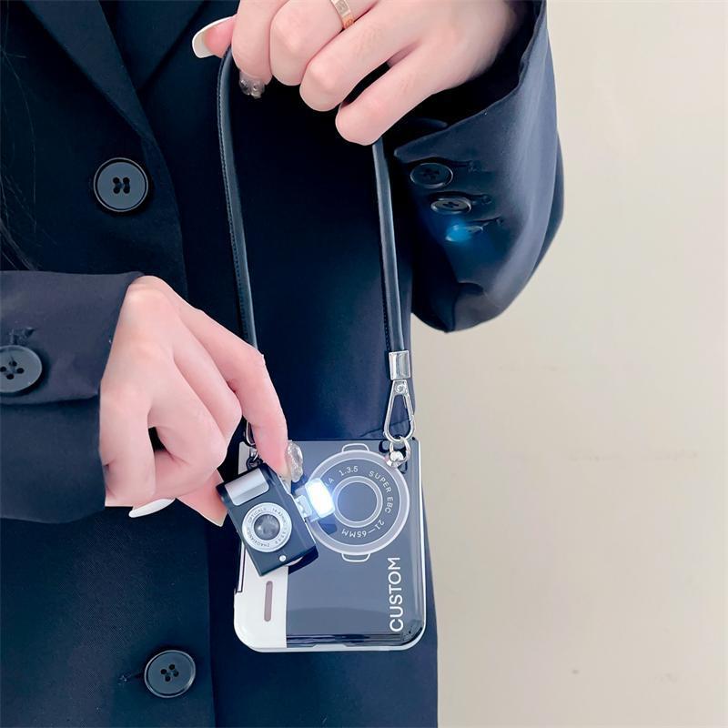 Vintage Camera Case with Flash & Sling for Samsung Galaxy Z Flip 7 FE | Retro Design | Functional LED Light
