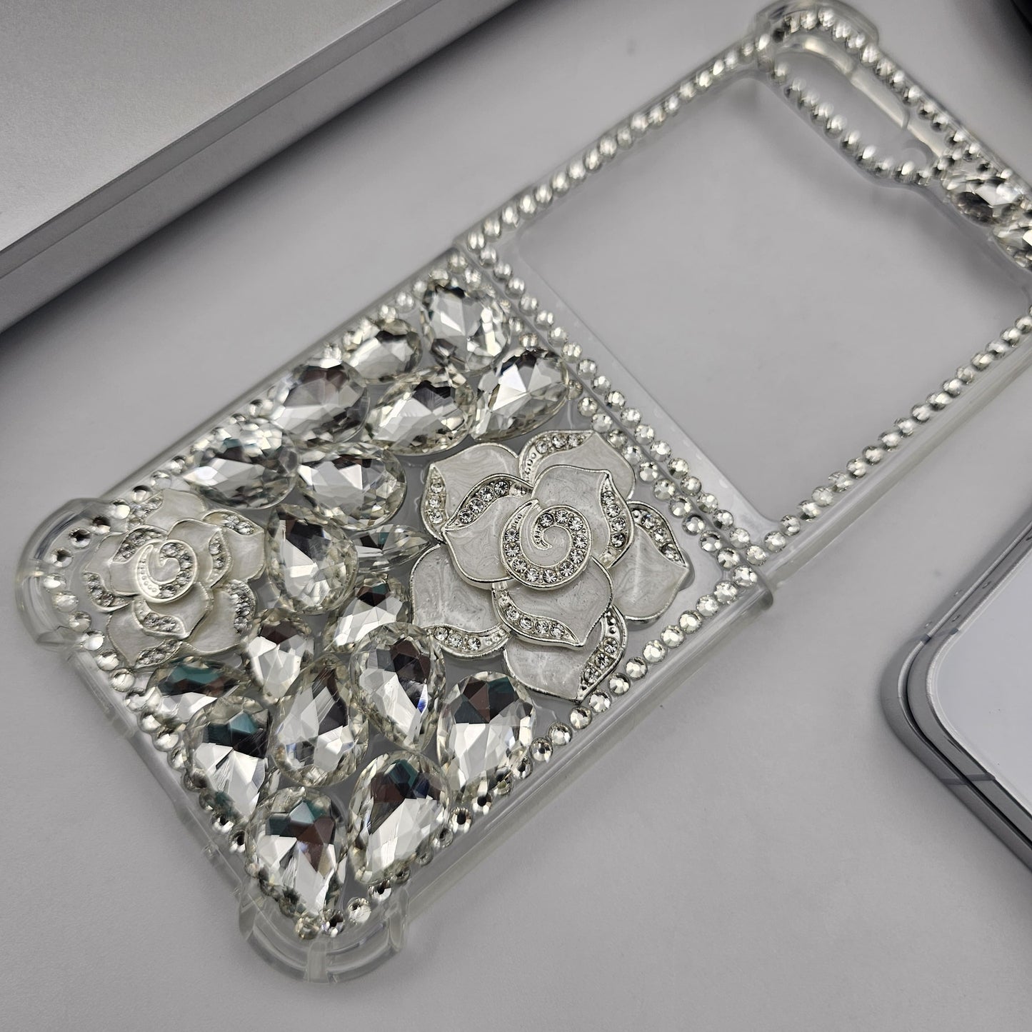 Bling Case with Rose Design & Rhinestones For Samsung Galaxy Z Flip 7 FE | Luxury Crystal Cover