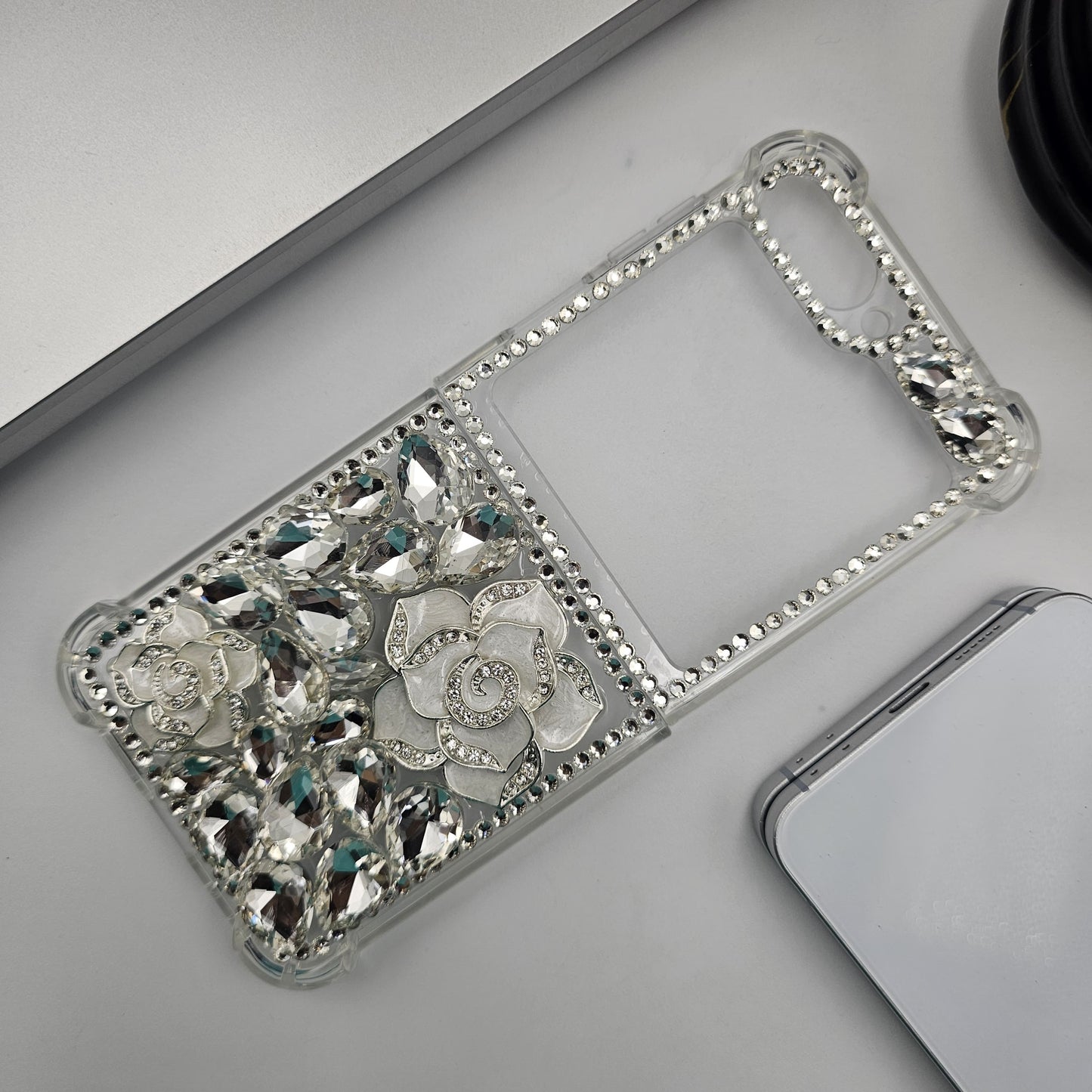 Bling Case with Rose Design & Rhinestones For Samsung Galaxy Z Flip 7 FE | Luxury Crystal Cover