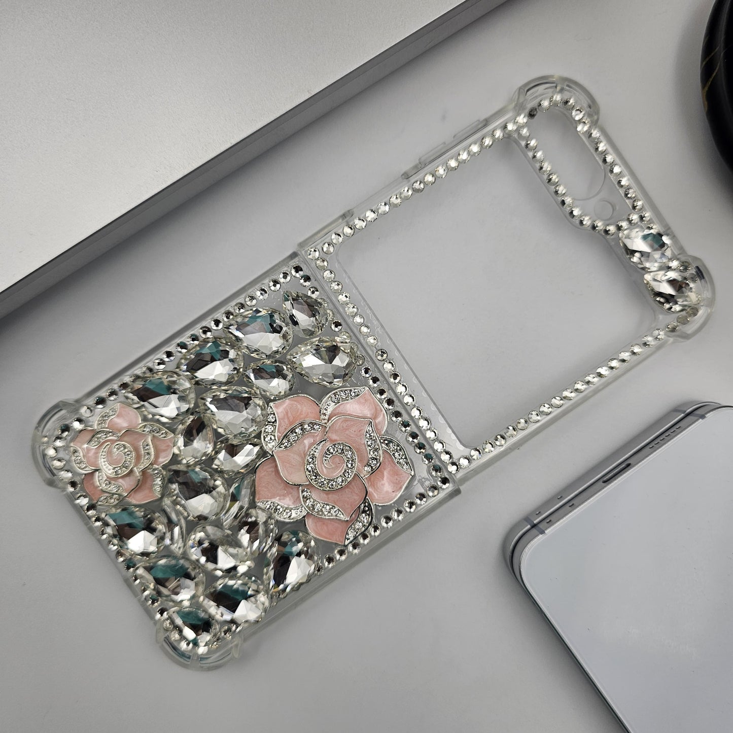 Bling Case with Rose Design & Rhinestones For Samsung Galaxy Z Flip 7 FE | Luxury Crystal Cover
