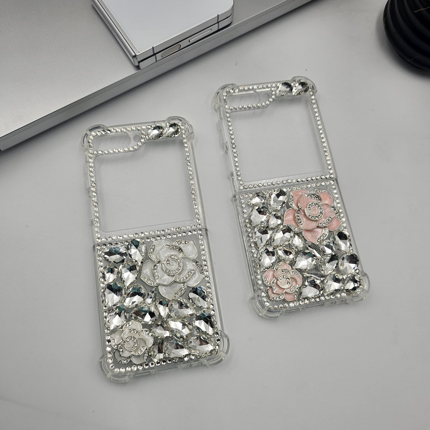 Bling Case with Rose Design & Rhinestones For Samsung Galaxy Z Flip 7 FE | Luxury Crystal Cover