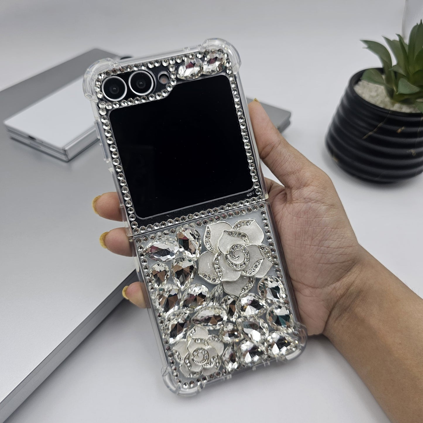 Bling Case with Rose Design & Rhinestones For Samsung Galaxy Z Flip 7 FE | Luxury Crystal Cover