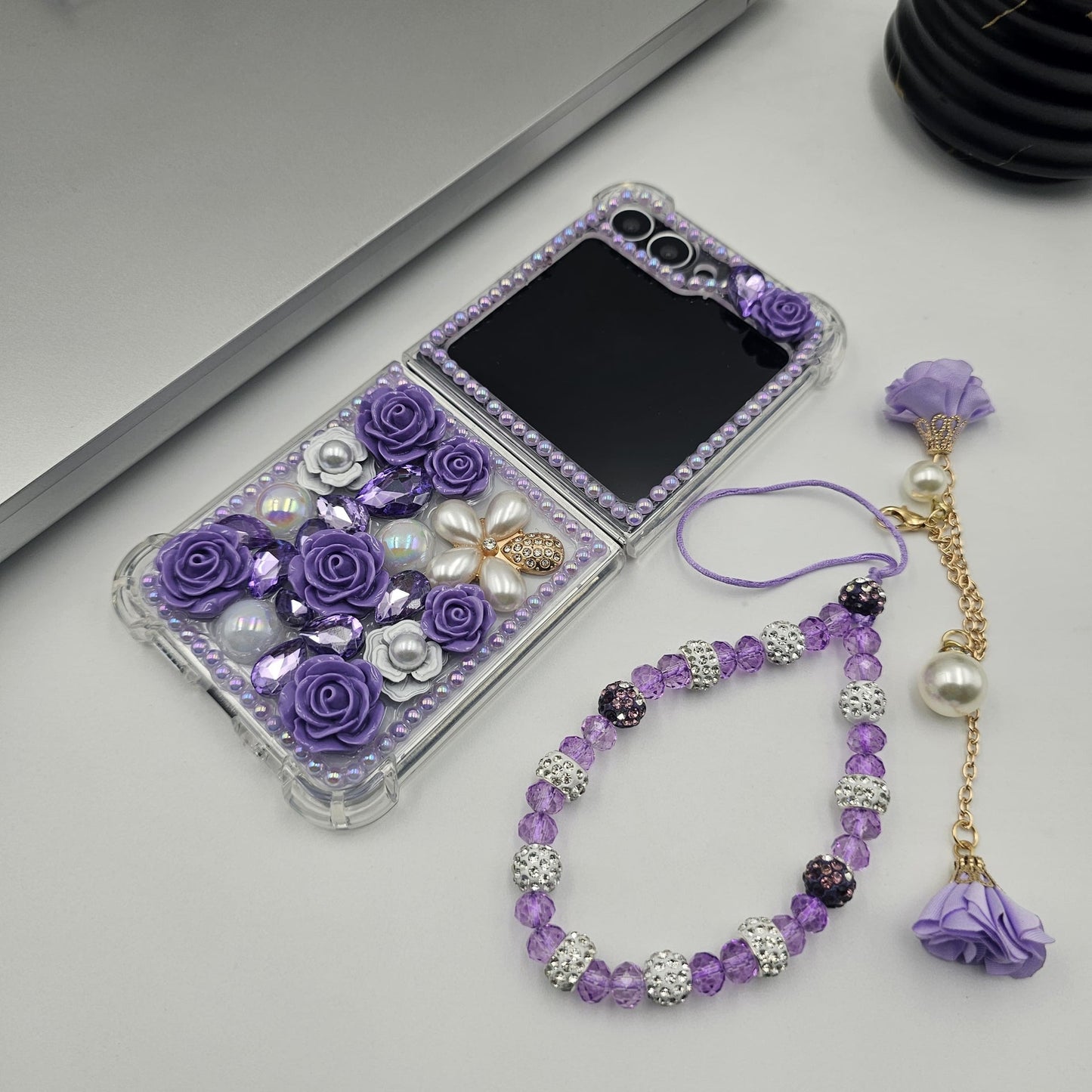 Luxury Pearl Rhinestone Bling Case for Samsung Galaxy Z Flip 6 | Floral 3D Designer Cove