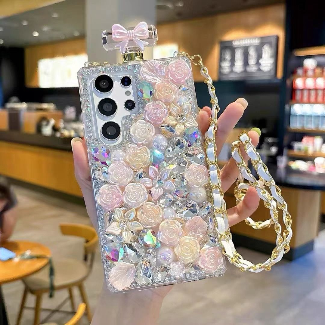 Perfume Bottle Floral Case With Sling for Samsung Galaxy S25 Ultra