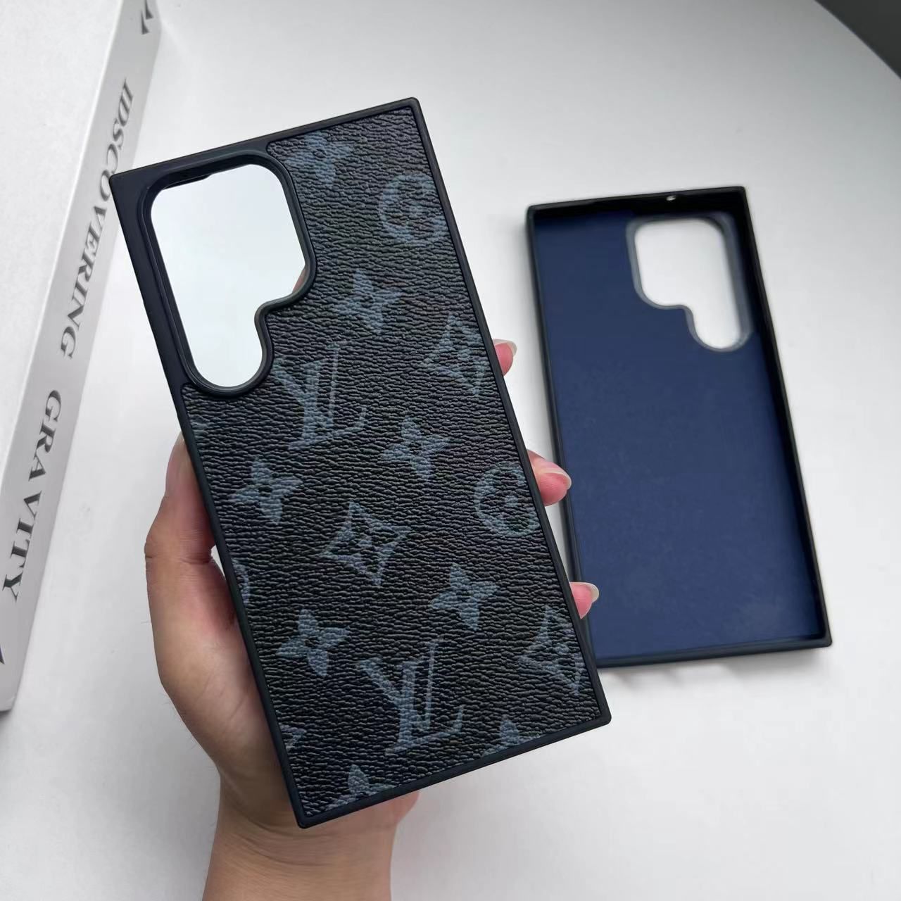 Samsung Galaxy S23 Ultra PU Leather Brand Black Border Case