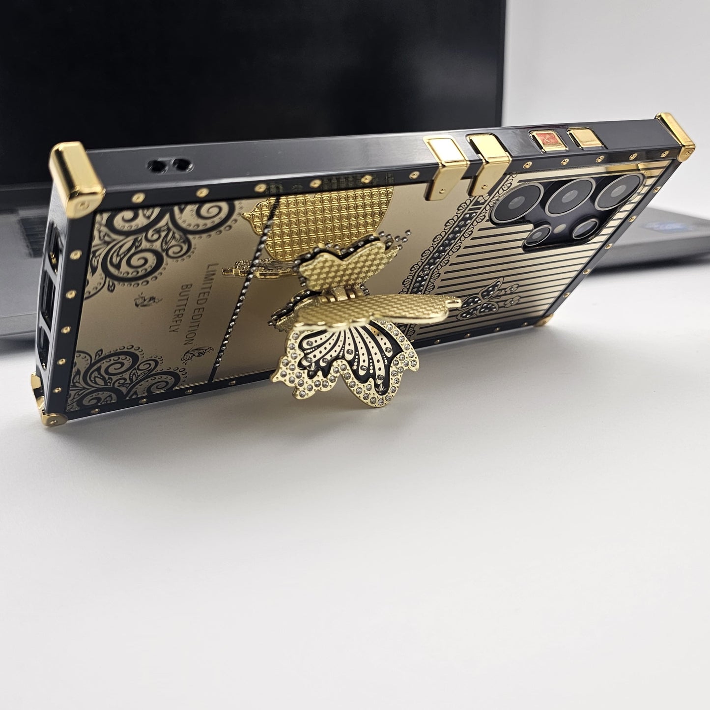 Luxury Butterfly Trunk Case for Samsung Galaxy S25 Ultra | Gold Mirror Finish | Diamond Butterfly