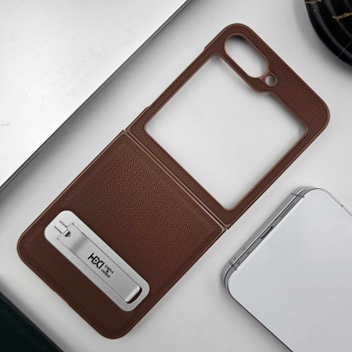 Premium Leather Kickstand Case for Samsung Galaxy Z Flip 7 FE | Shockproof | Slim Fit | Metal Stand | Luxury Back Cover