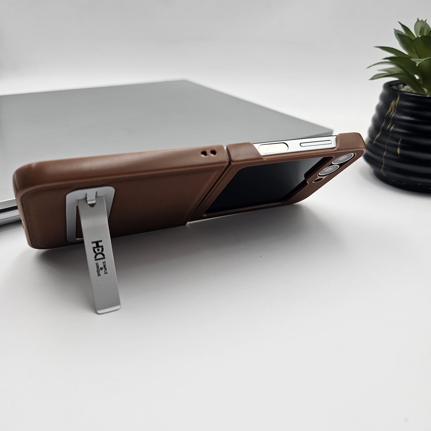 Premium Leather Kickstand Case for Samsung Galaxy Z Flip 6 | Shockproof | Slim Fit | Metal Stand | Luxury Back Cover