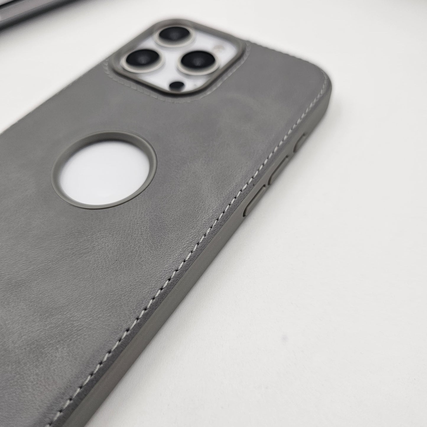 iPhone Corner Stitched Luxury Leather Logo Cut Hidden Magsafe Case