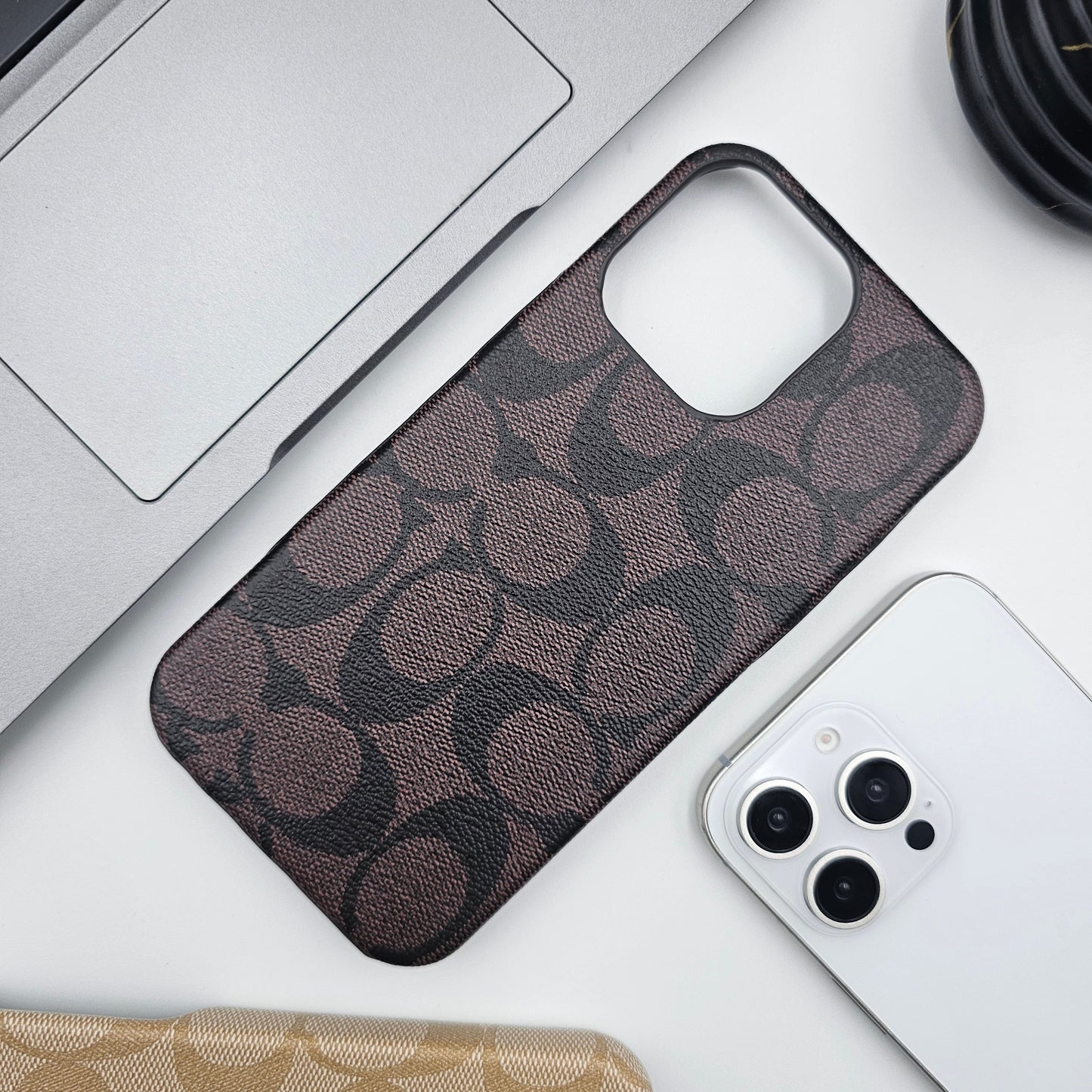 CC Pattern PU Leather Case Cover for iPhone | Iconic Luxury Brand | Slim Designer Fit