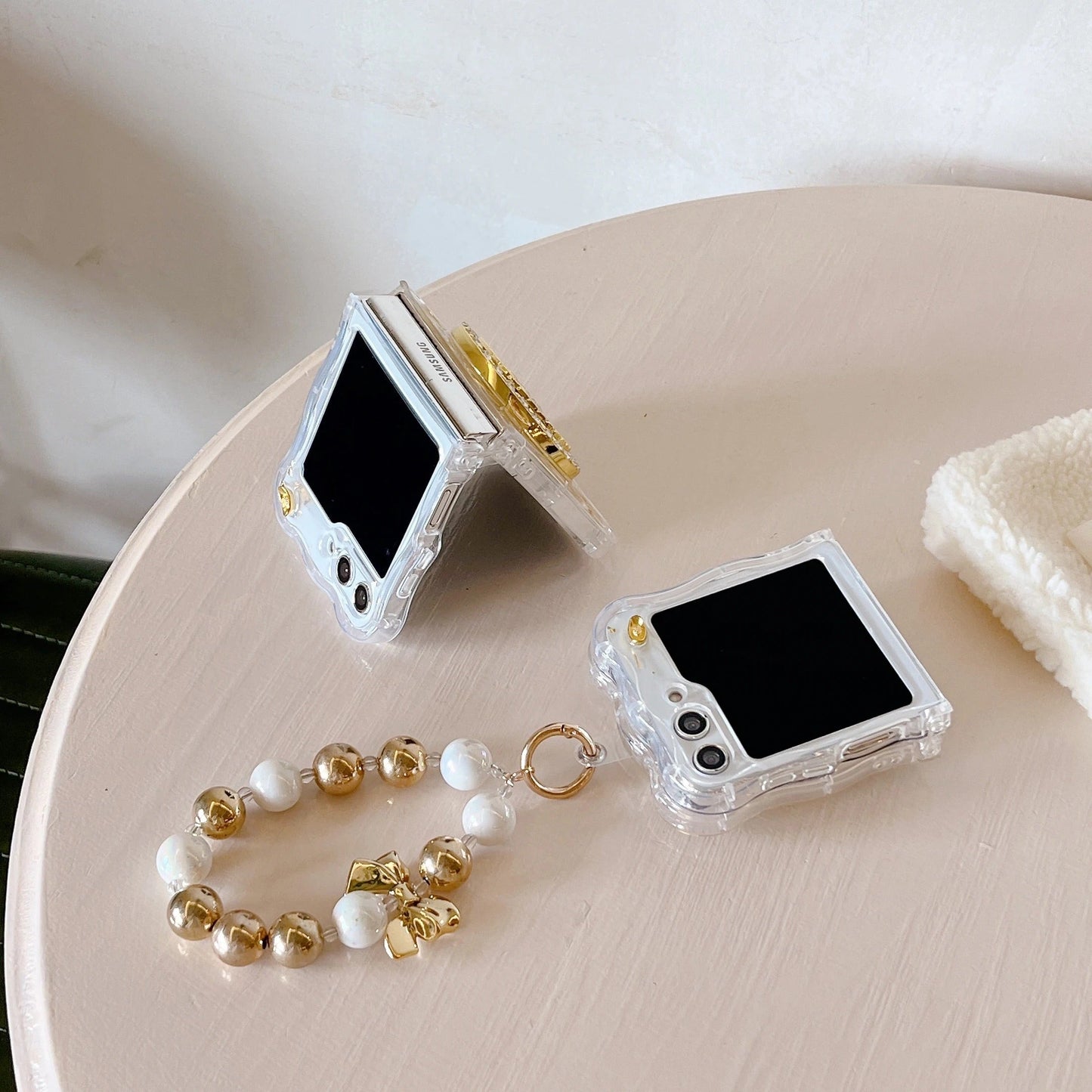 Luxury Rotating Dollar Case for Samsung Galaxy Z Flip 6 | Gold Bling Coin Design with Beaded Wrist Strap