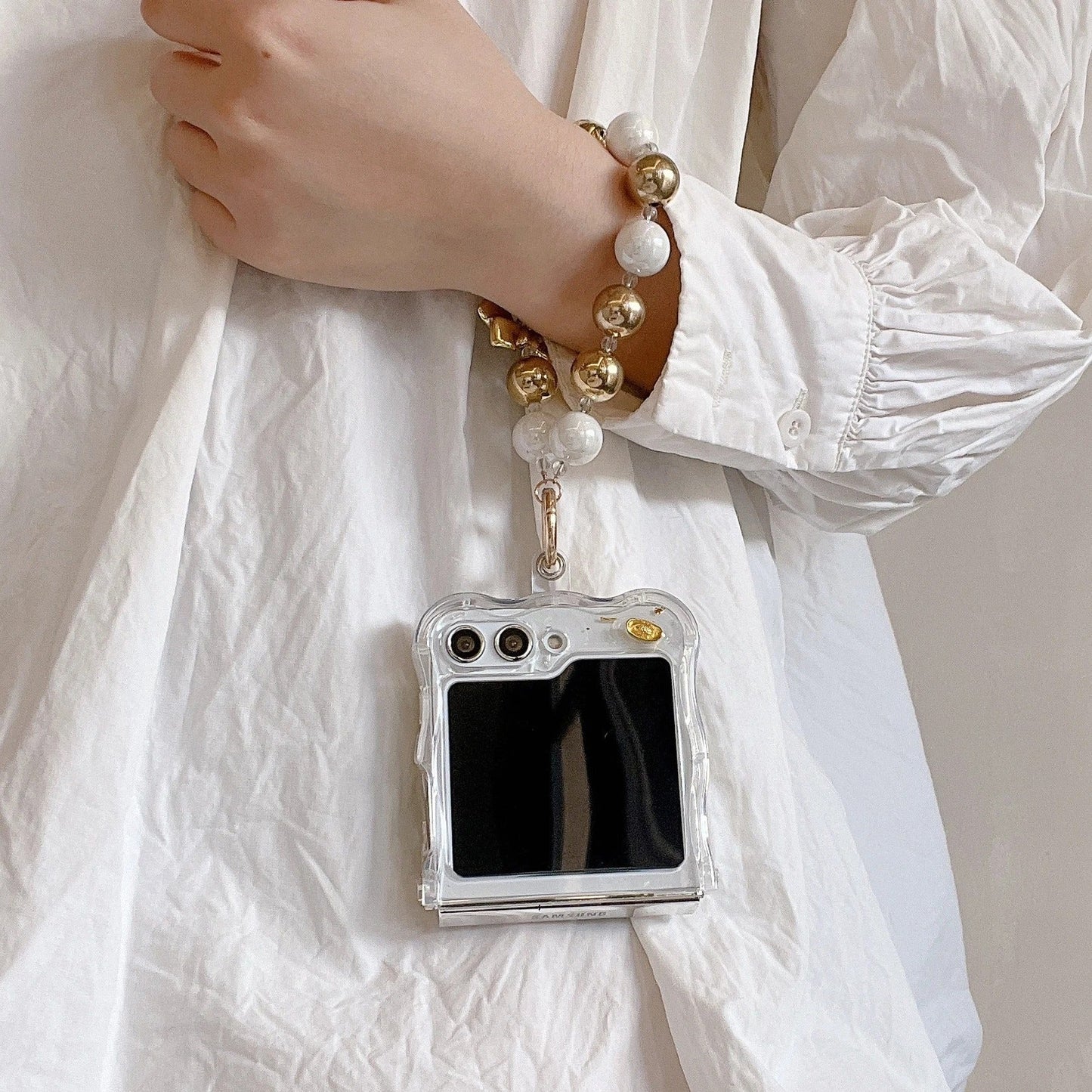 Luxury Rotating Dollar Case for Samsung Galaxy Z Flip 6 | Gold Bling Coin Design with Beaded Wrist Strap