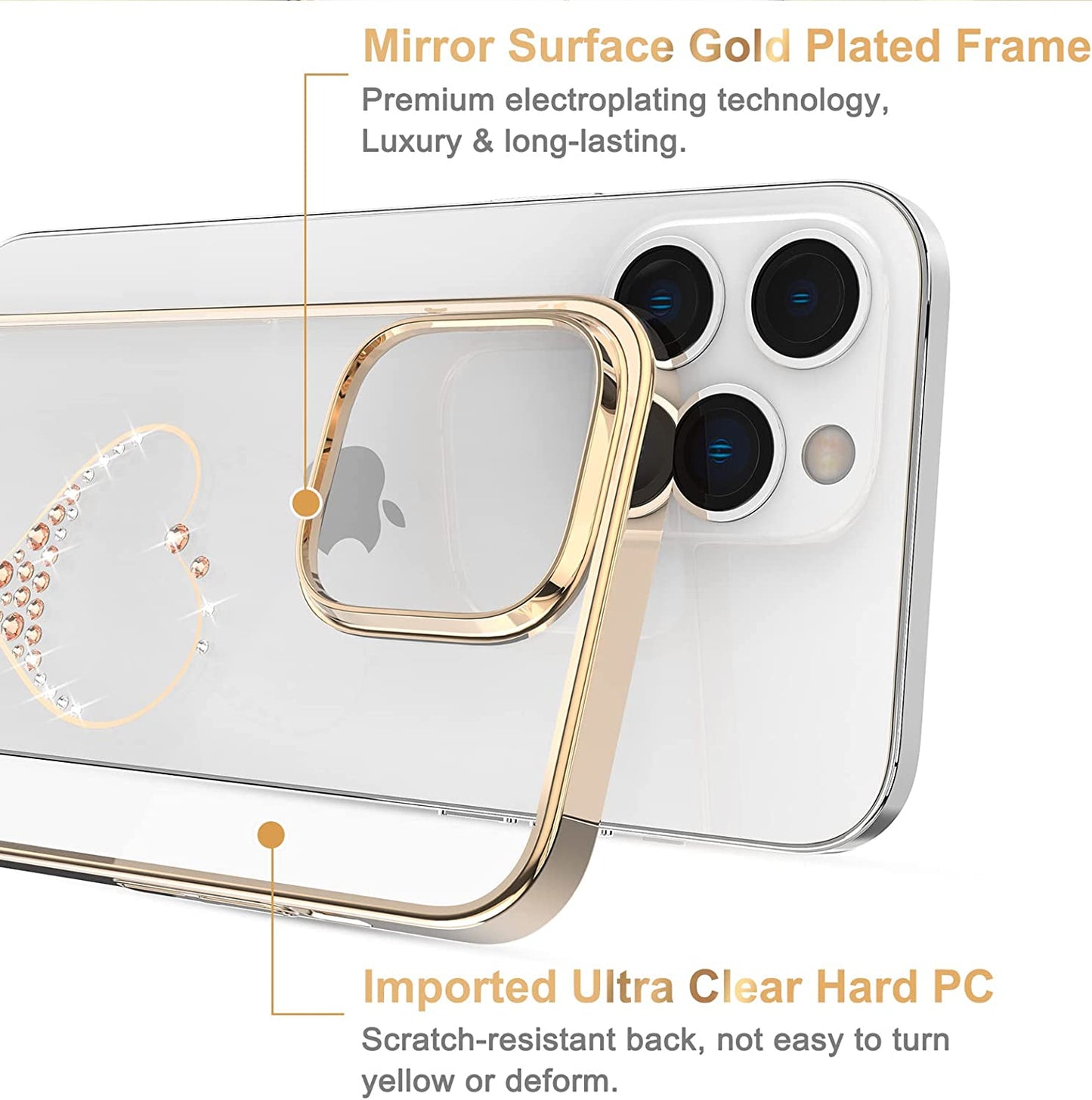 iPhone 14 Pro Max Heart Rhinestone Diamond Plated Case Clearance Sale