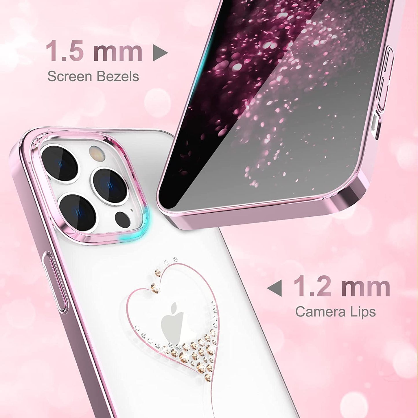 iPhone 14 Pro Max Heart Rhinestone Diamond Plated Case Clearance Sale