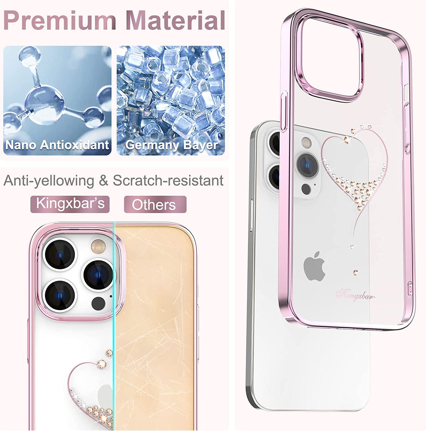 iPhone 14 Pro Max Heart Rhinestone Diamond Plated Case Clearance Sale