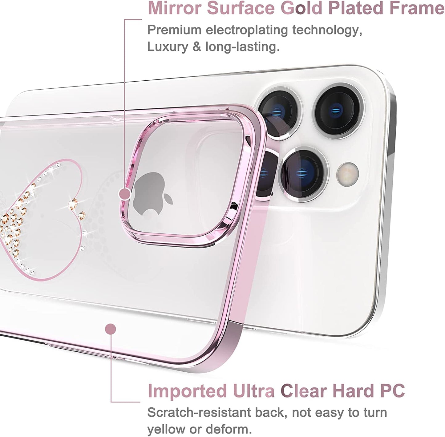 iPhone 14 Pro Max Heart Rhinestone Diamond Plated Case Clearance Sale