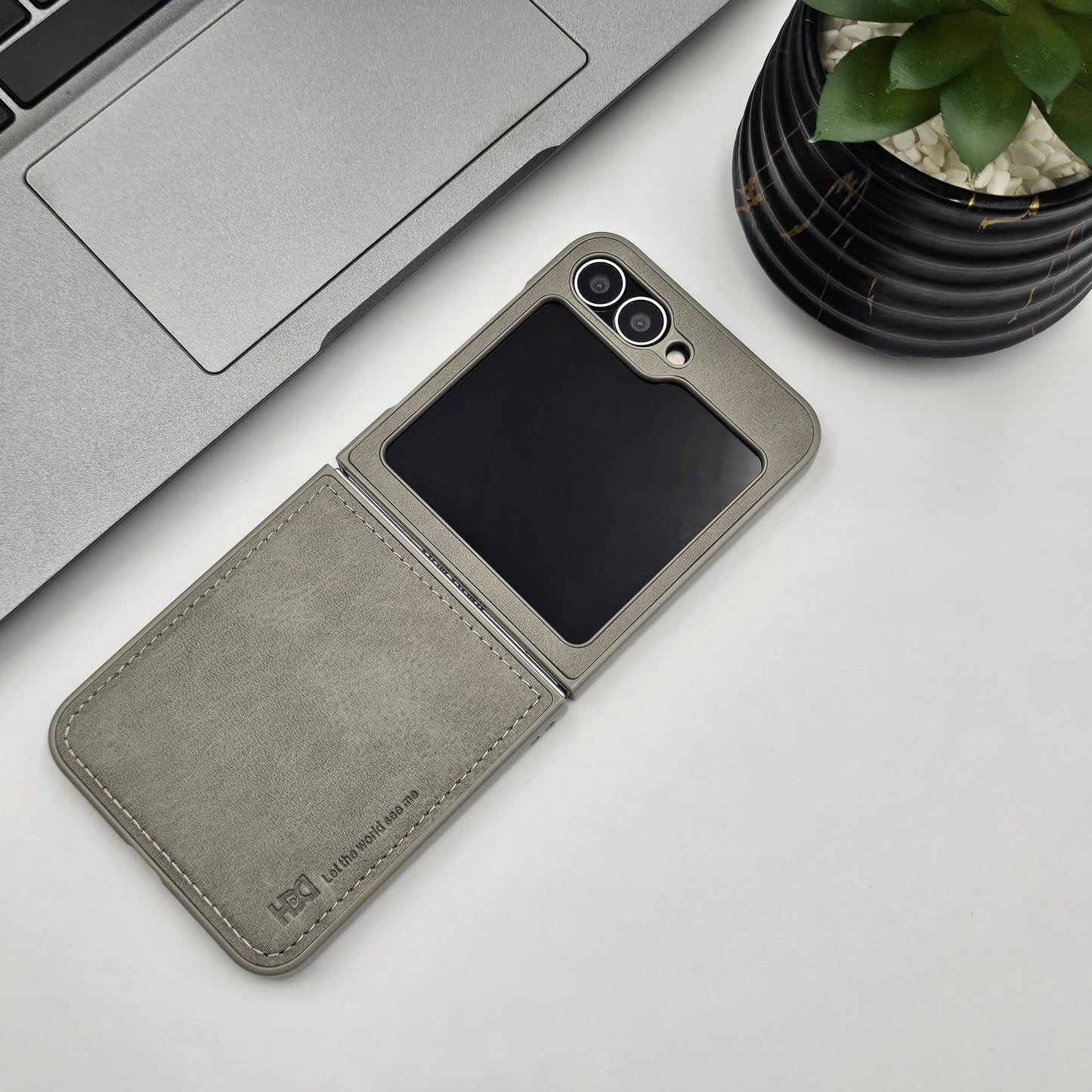 Premium PU Leather Stitch Phone Case for Samsung Galaxy Z Flip 6 | Velvet Inner Lining | Microfiber Protection
