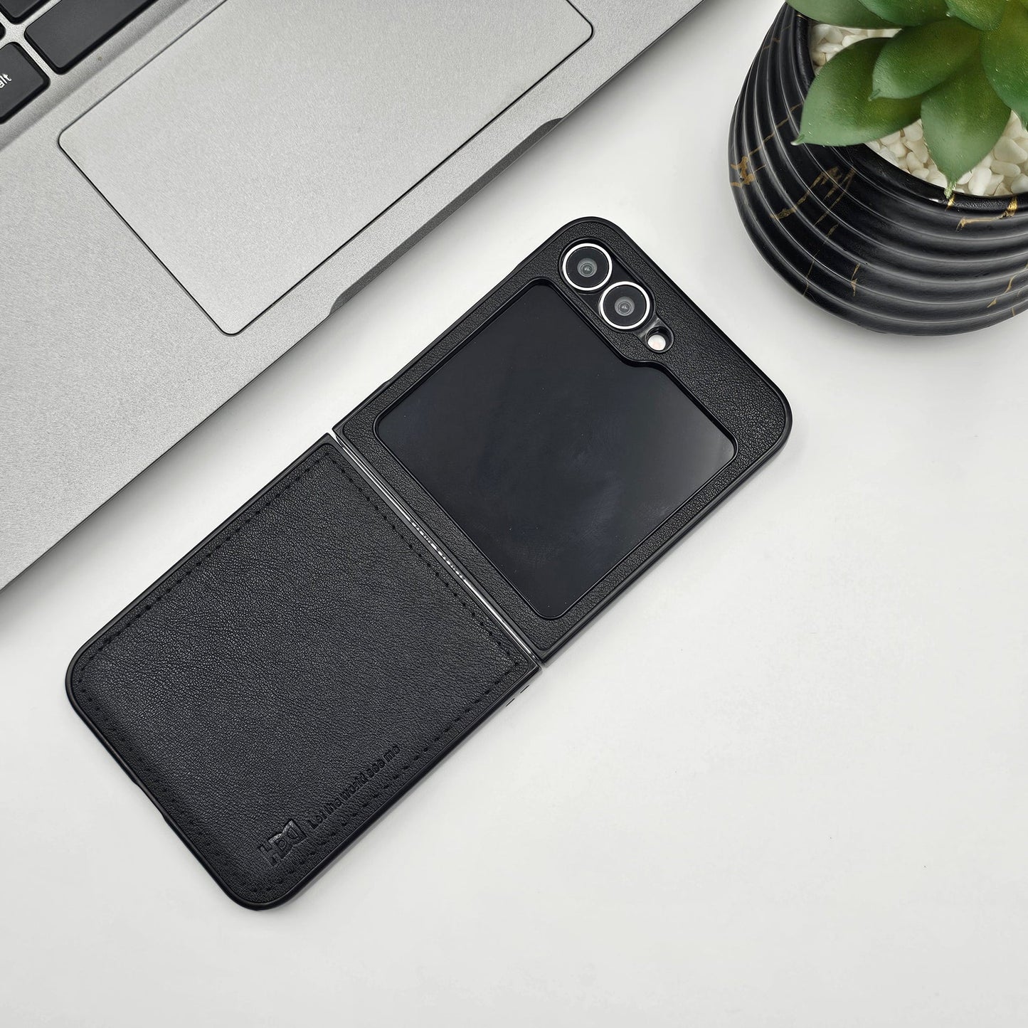 Premium PU Leather Stitch Phone Case for Samsung Galaxy Z Flip 6 | Velvet Inner Lining | Microfiber Protection