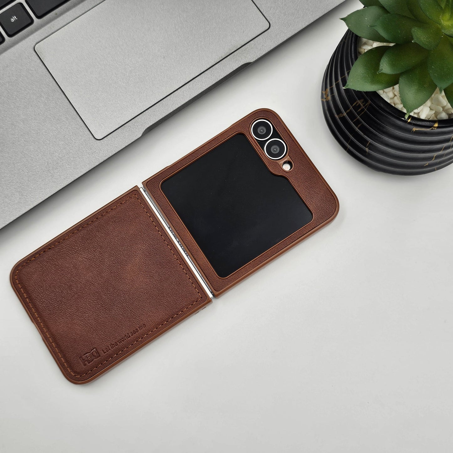 Premium PU Leather Stitch Phone Case for Samsung Galaxy Z Flip 6 | Velvet Inner Lining | Microfiber Protection