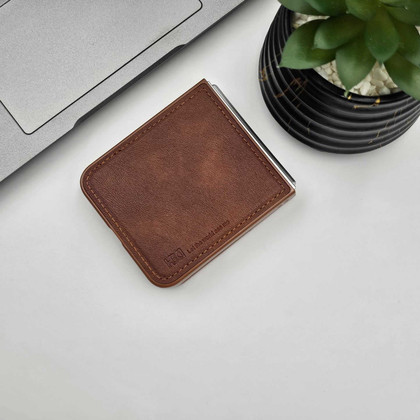 Premium PU Leather Stitch Phone Case for Samsung Galaxy Z Flip 6 | Velvet Inner Lining | Microfiber Protection