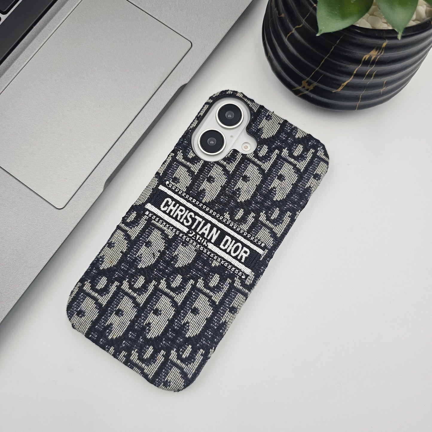 iPhone 16 Series Luxury Brand CD Vertical Belt Stitched Case Cover