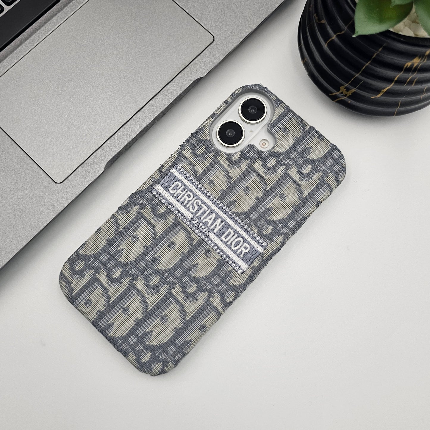 iPhone 16 Series Luxury Brand CD Vertical Belt Stitched Case Cover