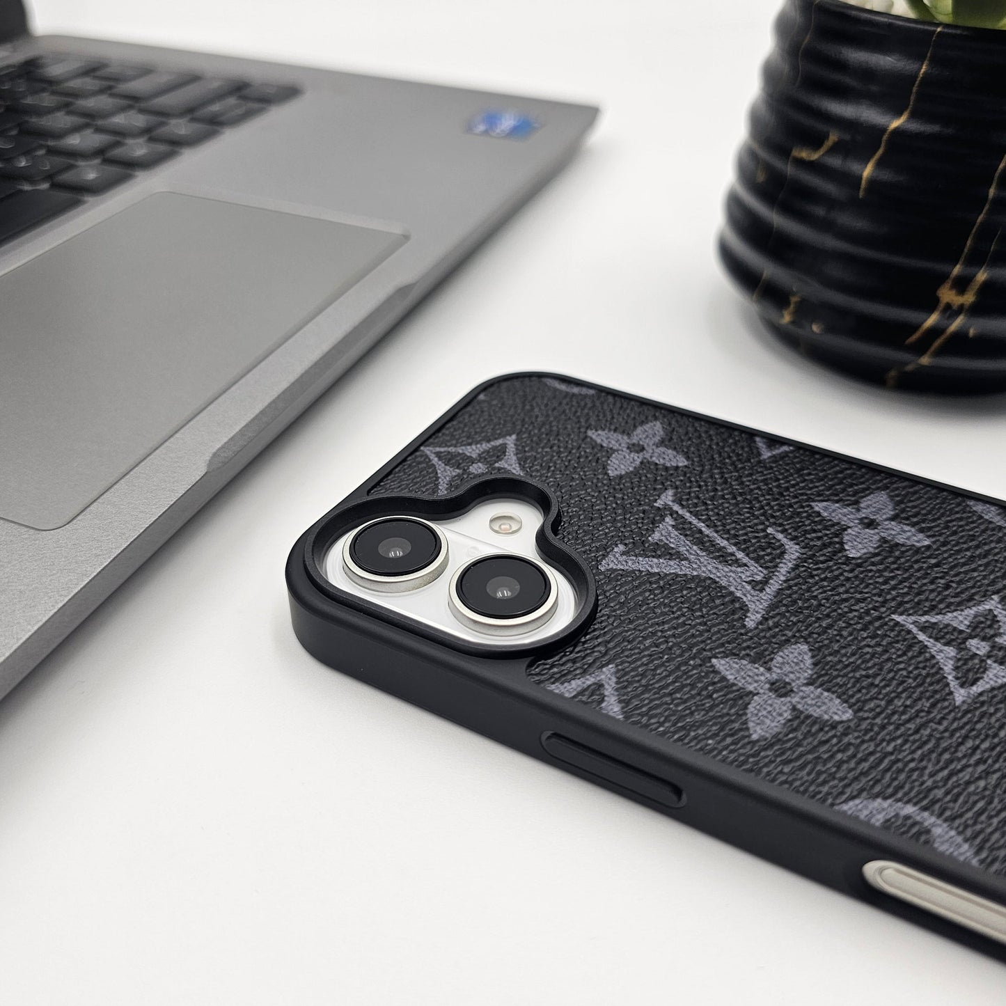 iPhone Series Luxury Brand PU Leather Phone Case Black