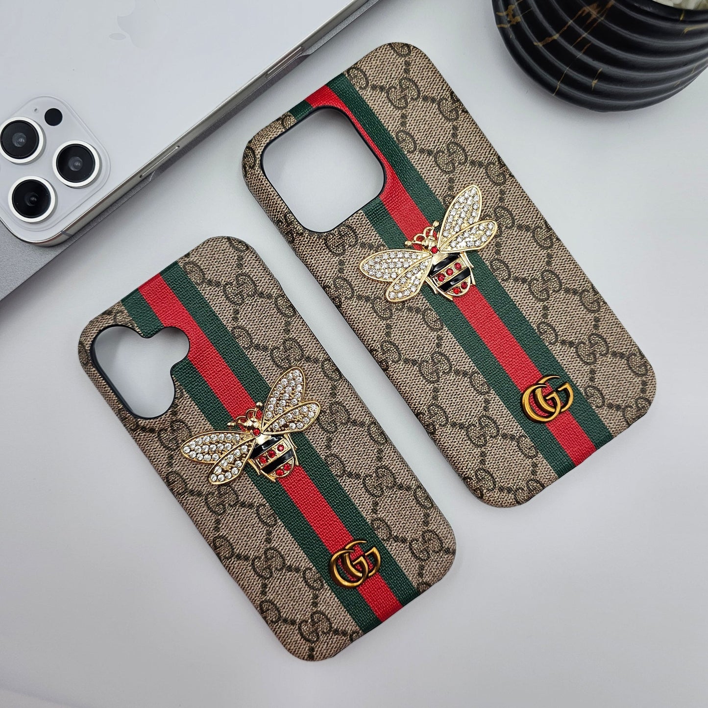iPhone Luxury GG Bee Stripe Leather Case
