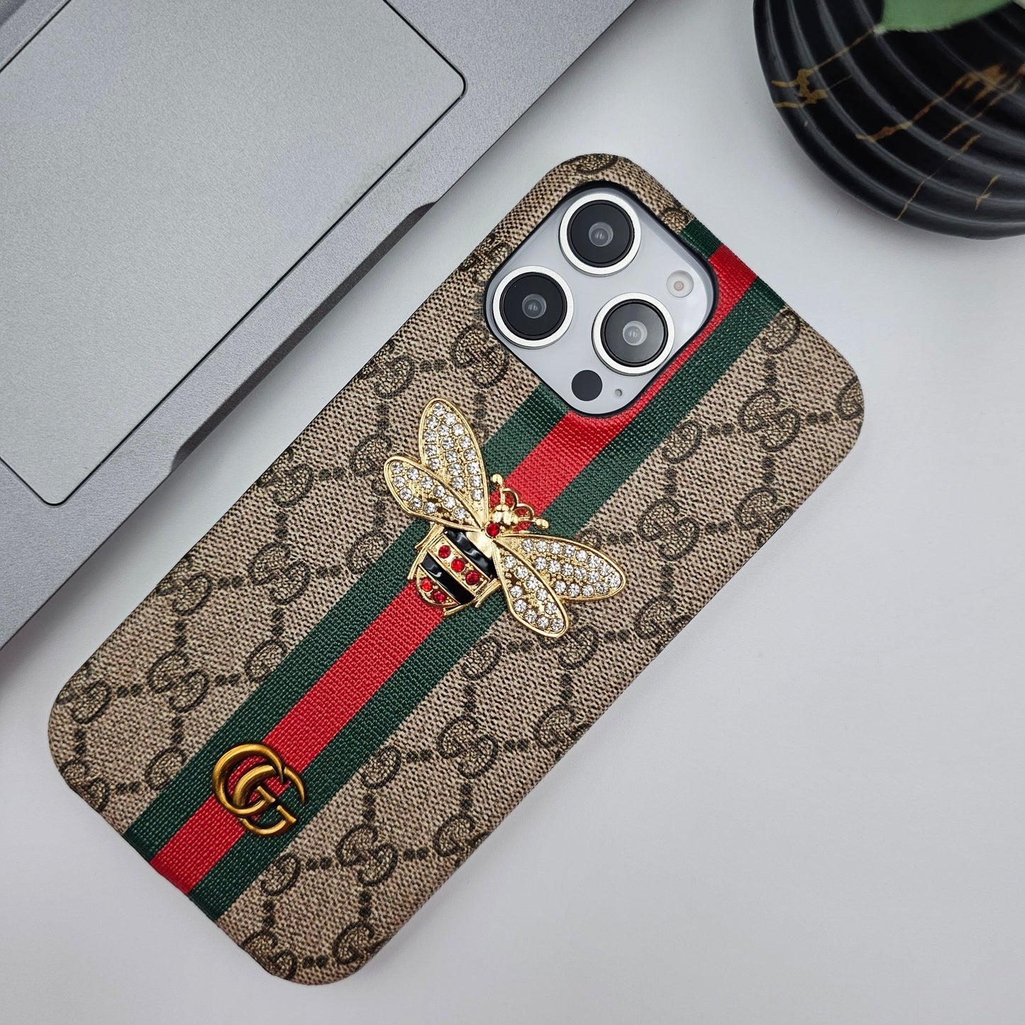 iPhone Luxury GG Bee Stripe Leather Case