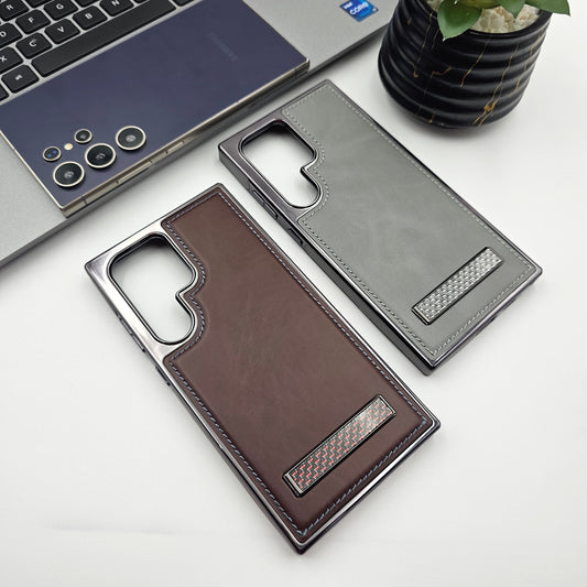 Samsung Galaxy S23 Ultra PU Leather Kickstand Chrome Case