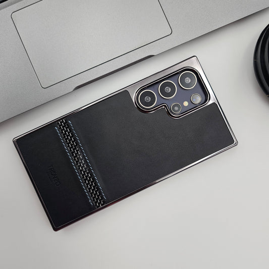 Samsung Galaxy S23 Ultra PU Leather Kickstand Chrome Case