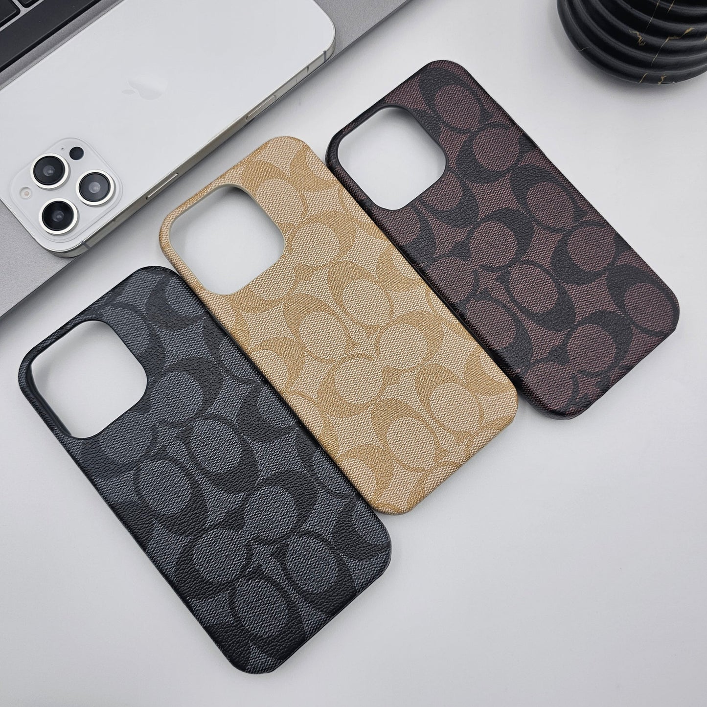 CC Pattern PU Leather Case Cover for iPhone | Iconic Luxury Brand | Slim Designer Fit