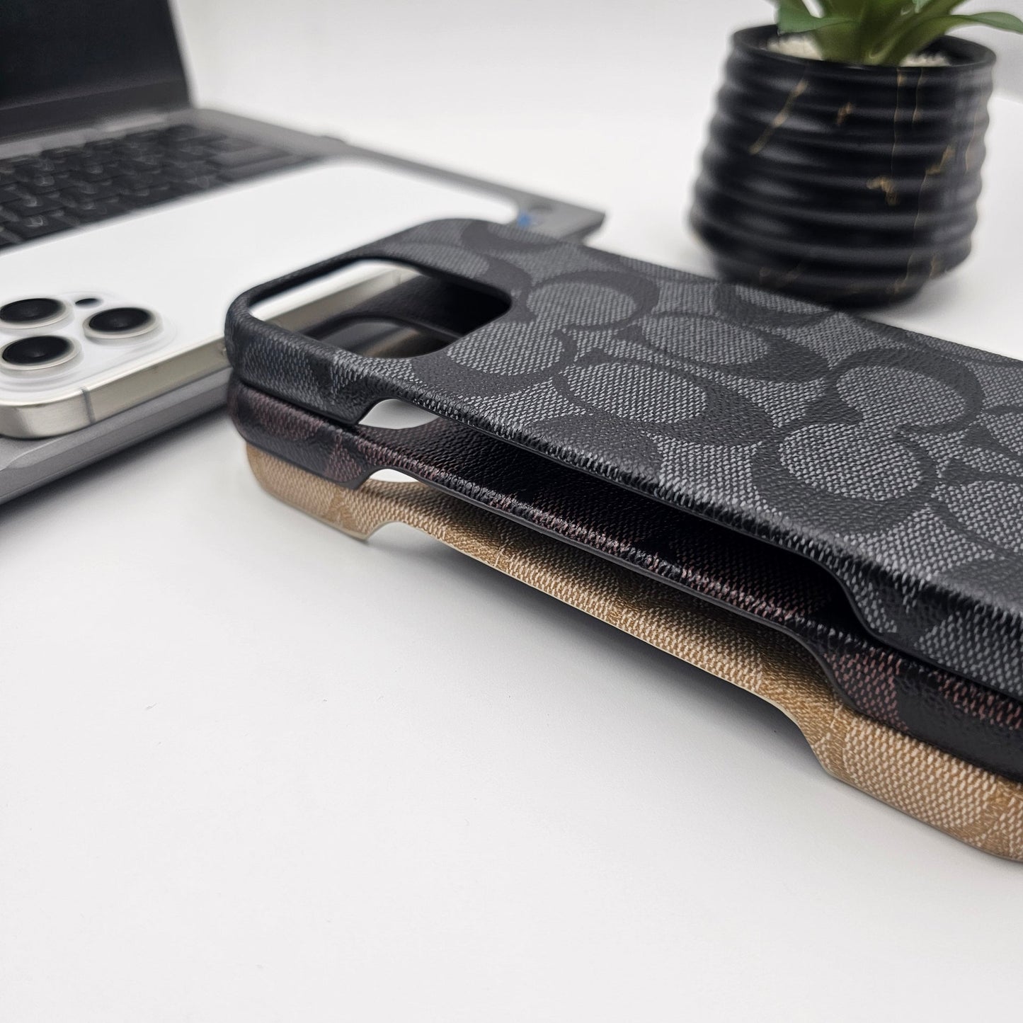 CC Pattern PU Leather Case Cover for iPhone | Iconic Luxury Brand | Slim Designer Fit