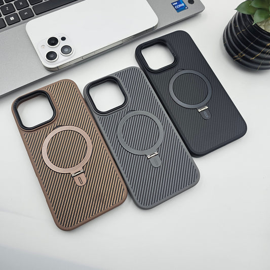 iPhone 15 Series Carbon Fibre With Magnetic Magsafe Ring Stand Case