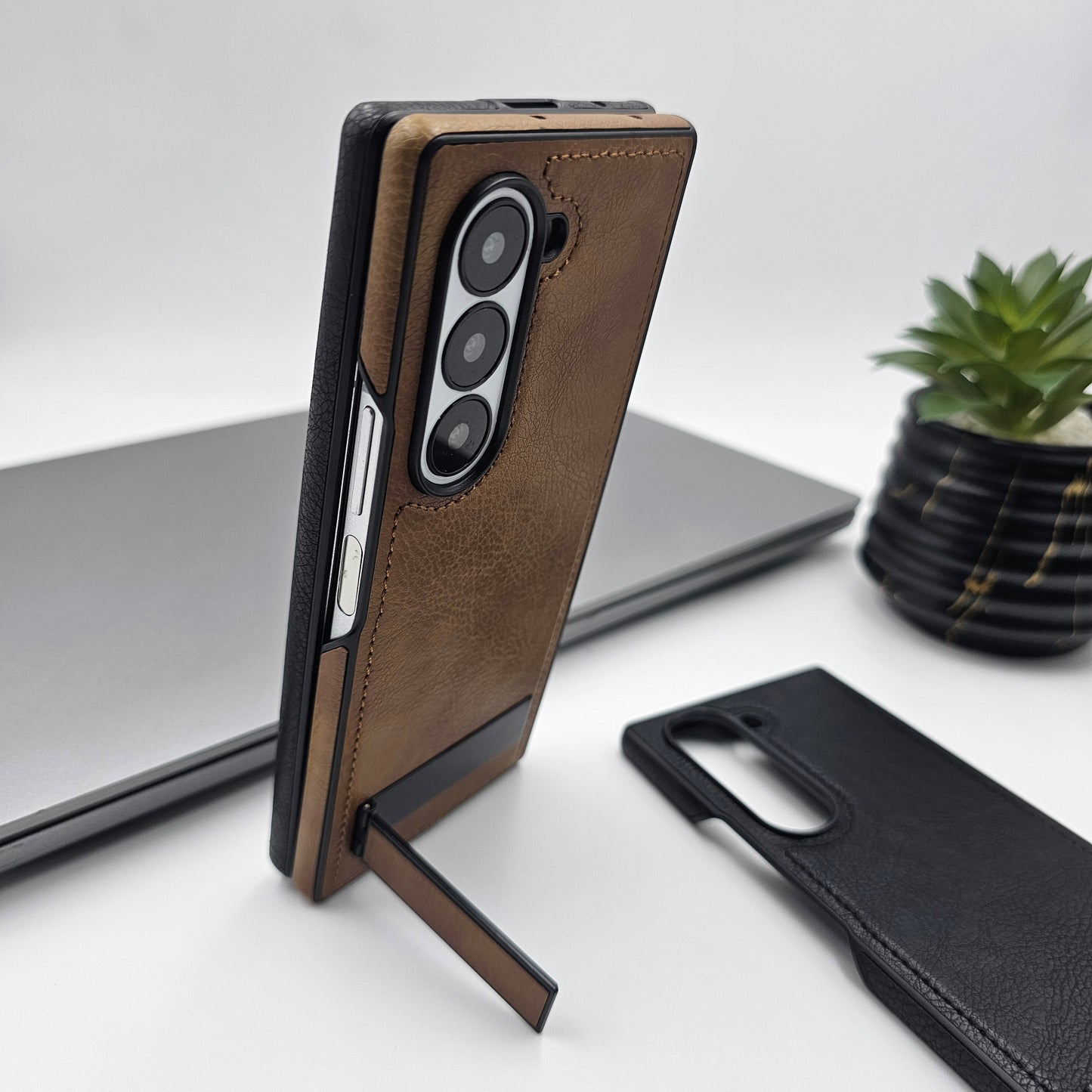 Samsung Galaxy Z Fold 6 Leather Metal Kickstand Case