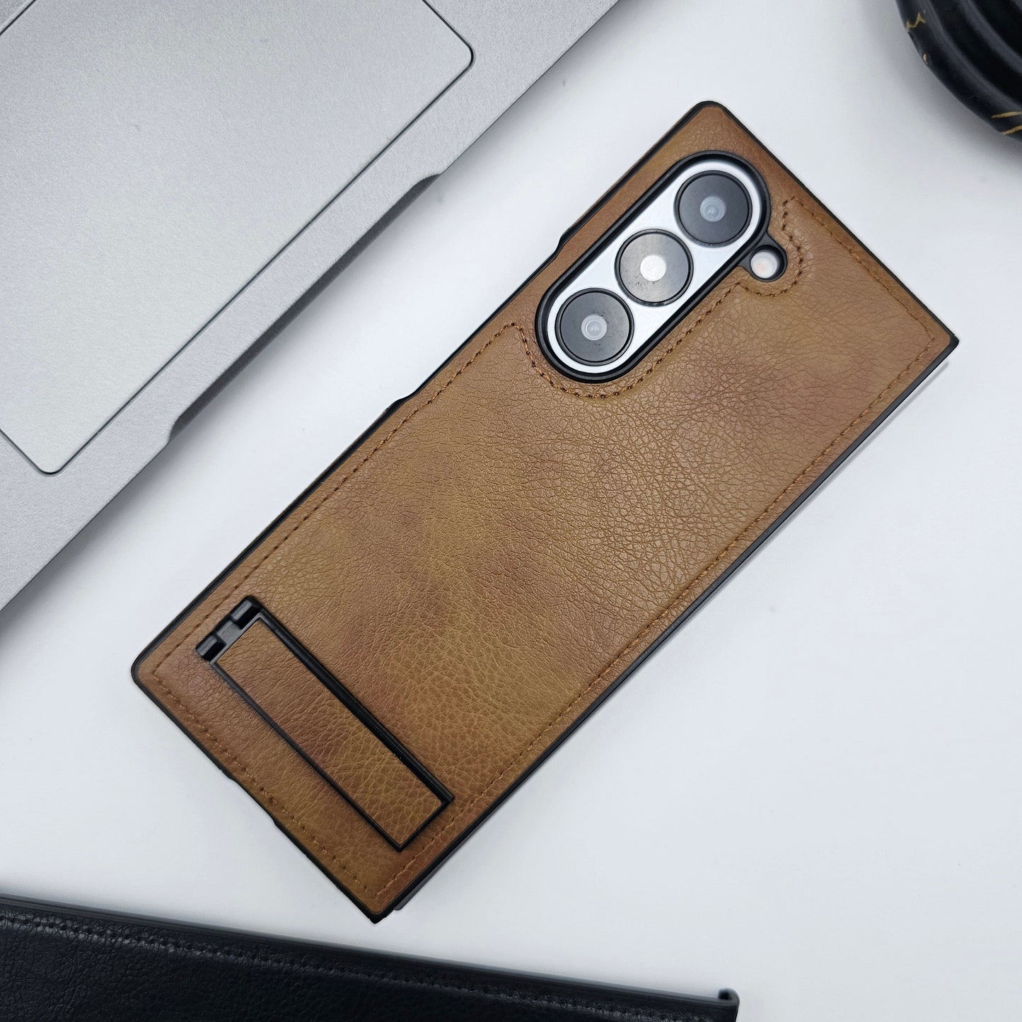 Samsung Galaxy Z Fold 6 Leather Metal Kickstand Case