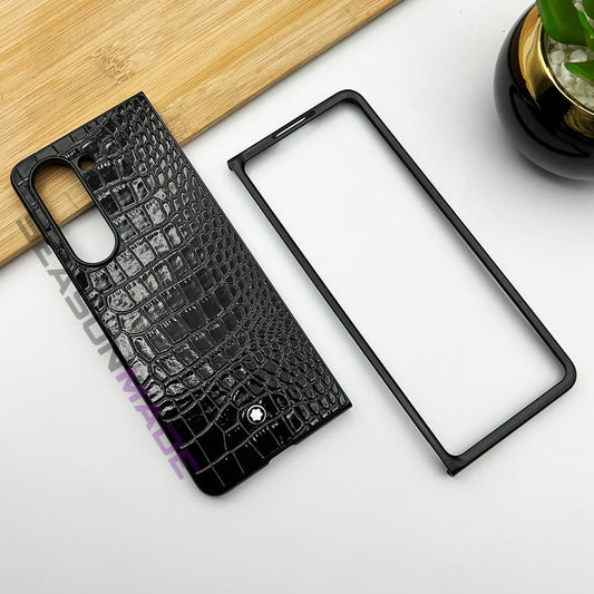 Croc Pattern MB Logo PU Leather Case for Samsung Galaxy Z Fold 6