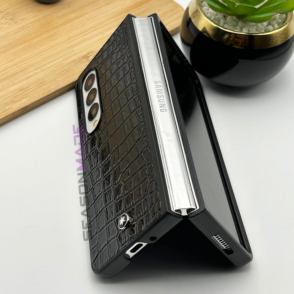 Samsung Galaxy Z Fold 7 Croc Pattern MB Logo PU Leather Case Cover