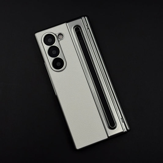 All-in-One Case | Leather Texture with Pen for Samsung Galaxy Z Fold 6 | Front Screen Protector & Side Hinge Protection