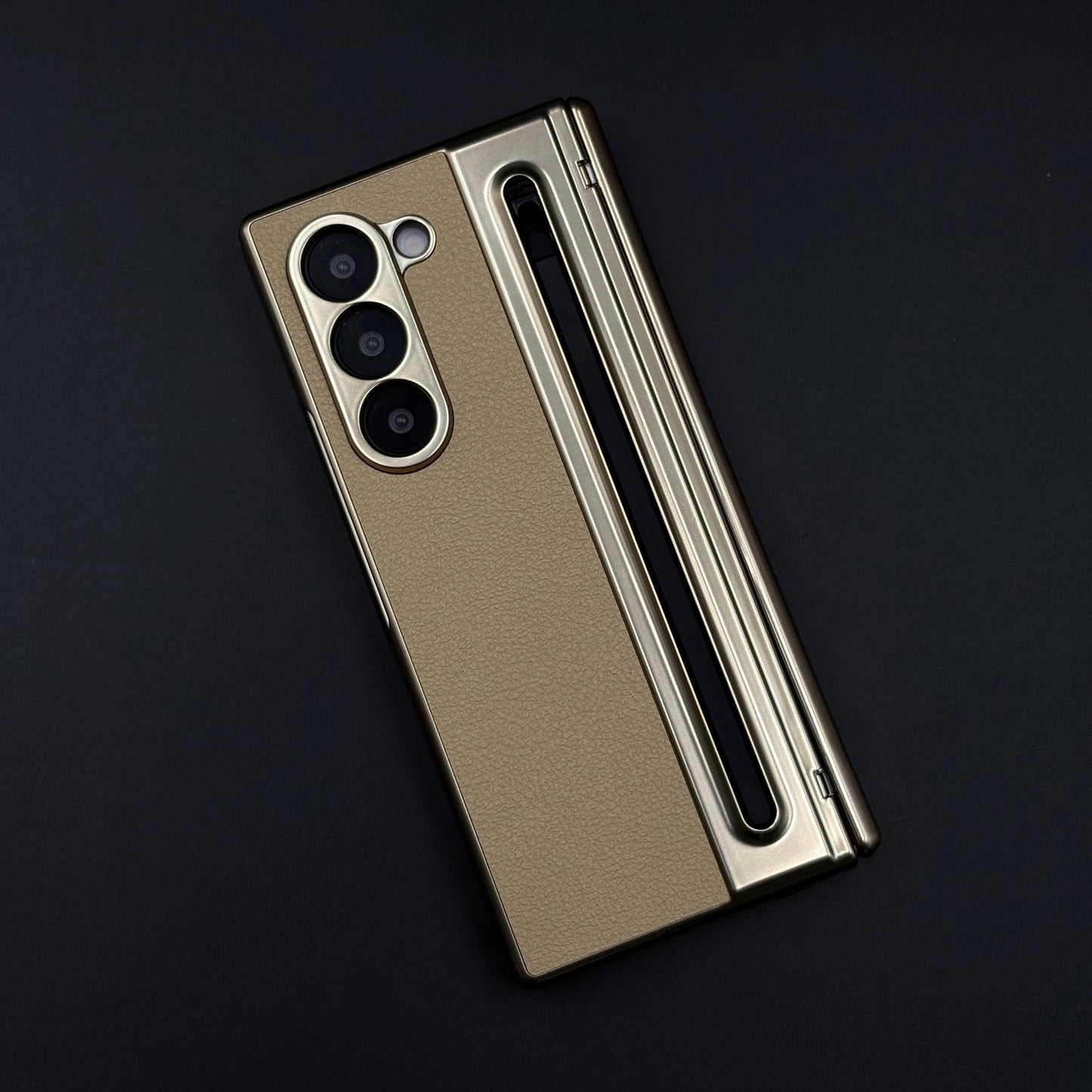 All-in-One Case | Leather Texture with Pen for Samsung Galaxy Z Fold 5 | Front Screen Protector & Side Hinge Protection