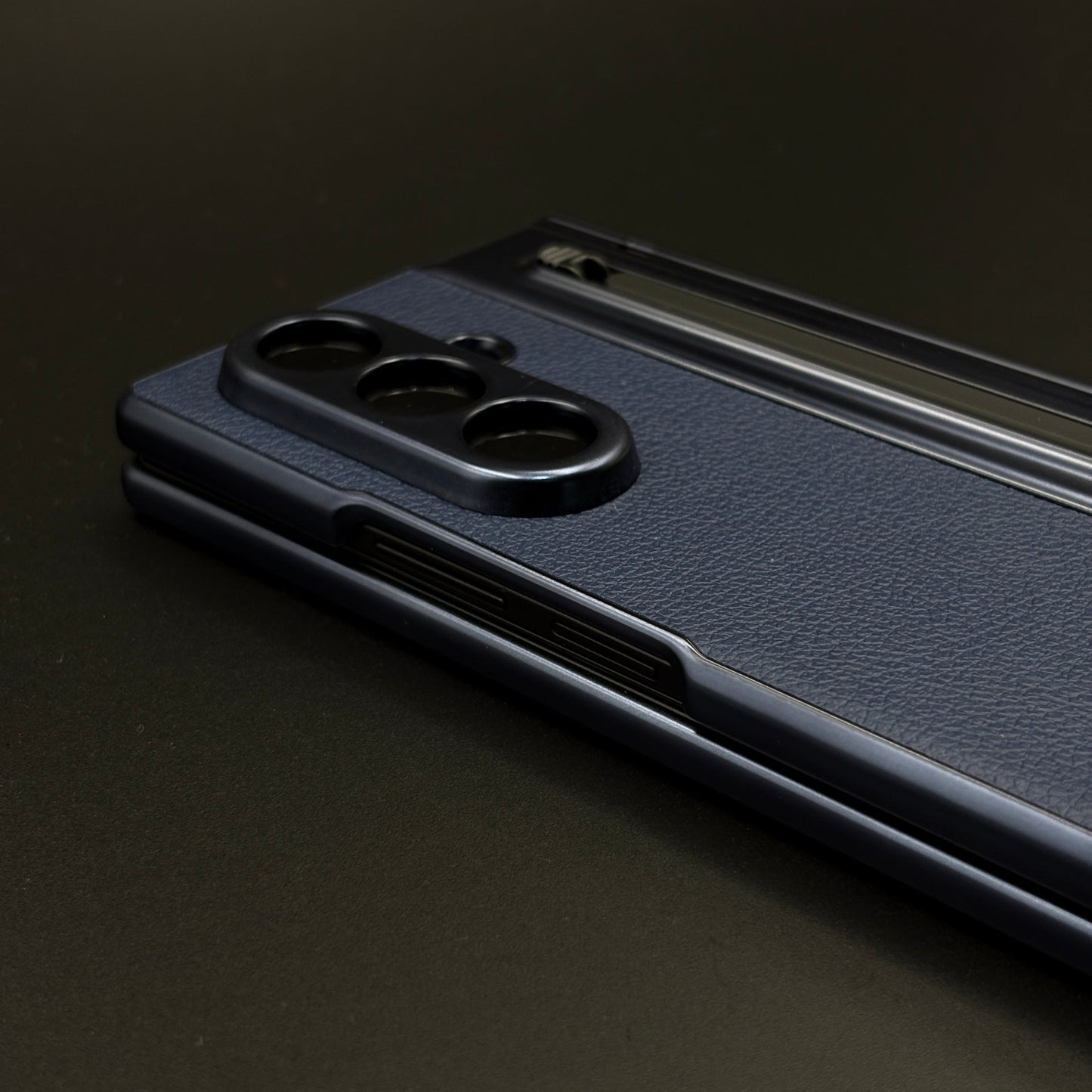 All-in-One Case | Leather Texture with Pen for Samsung Galaxy Z Fold 5 | Front Screen Protector & Side Hinge Protection
