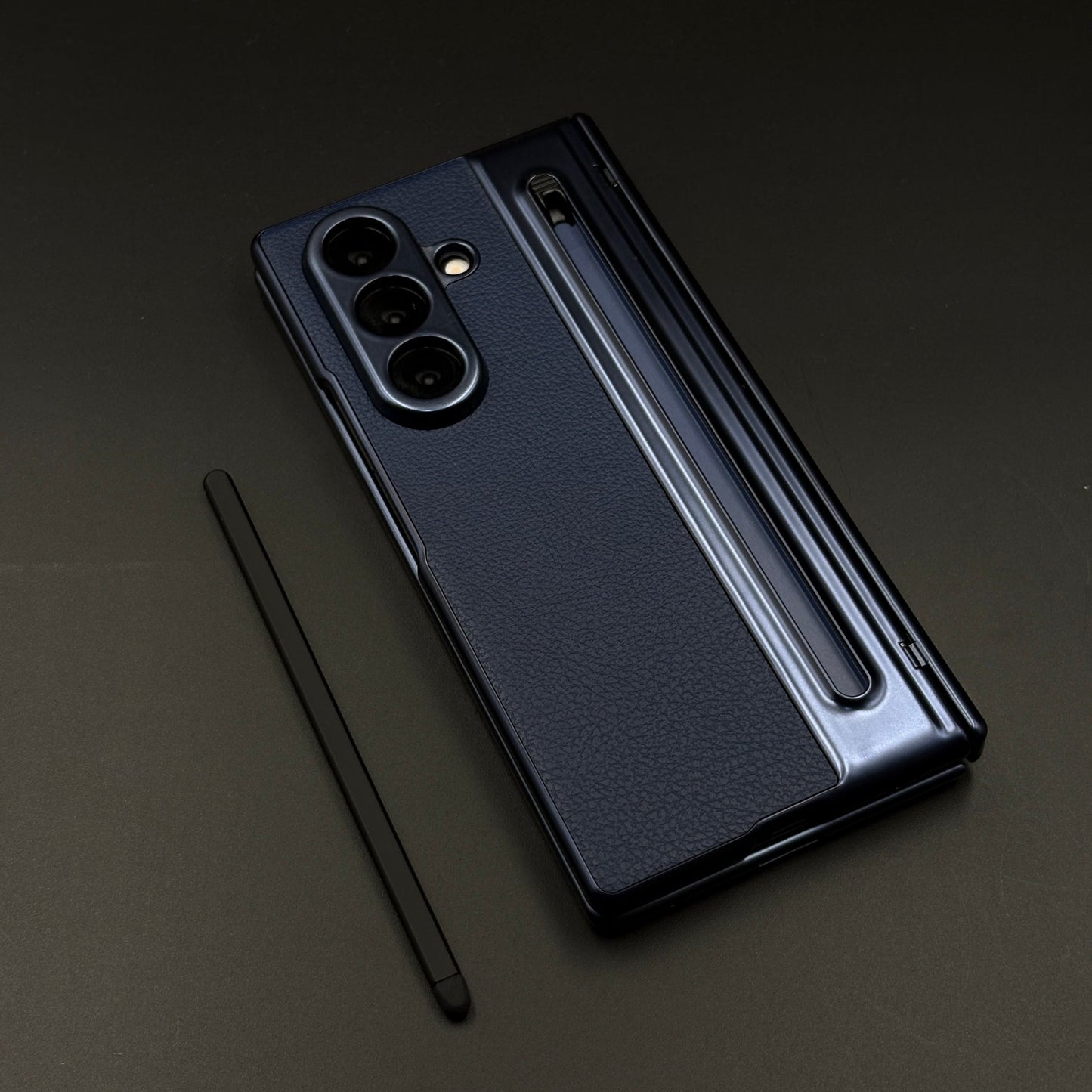 All-in-One Case | Leather Texture with Pen for Samsung Galaxy Z Fold 5 | Front Screen Protector & Side Hinge Protection