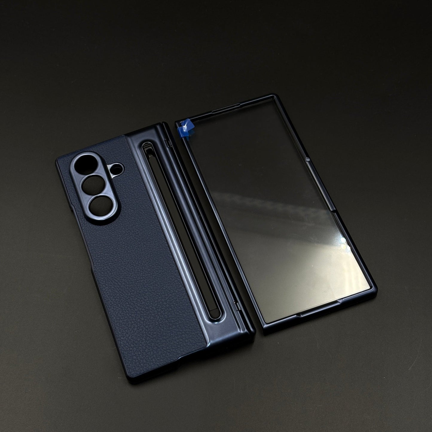 All-in-One Case | Leather Texture with Pen for Samsung Galaxy Z Fold 5 | Front Screen Protector & Side Hinge Protection