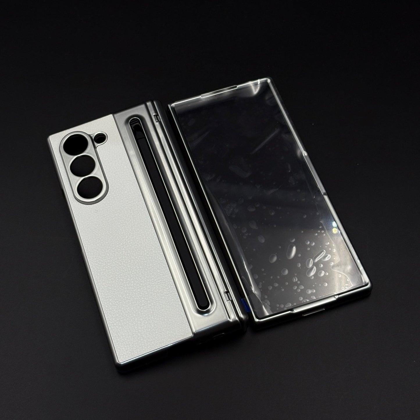 All-in-One Case | Leather Texture with Pen for Samsung Galaxy Z Fold 5 | Front Screen Protector & Side Hinge Protection