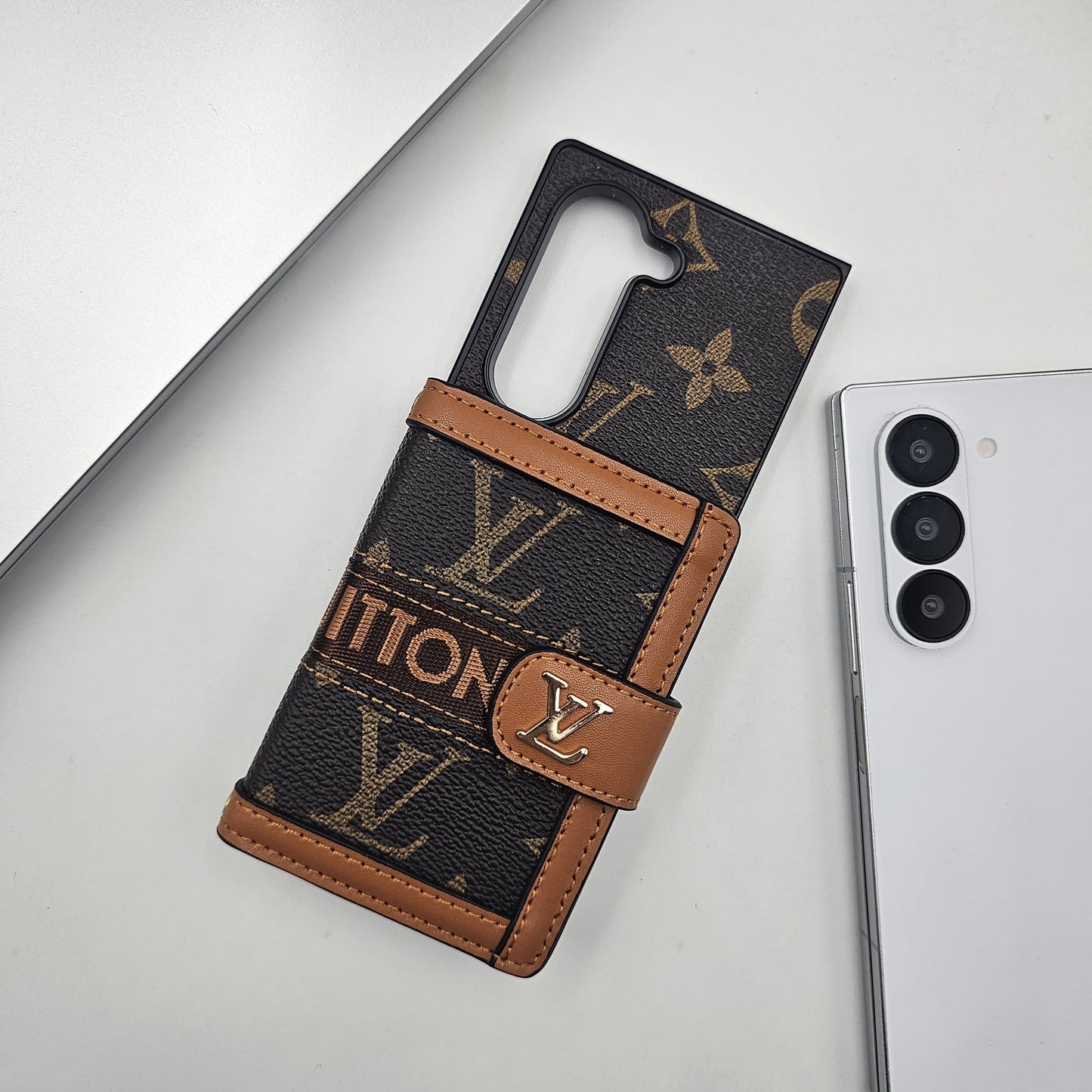 Luxury Monogram Cardholder Wallet Case with Crossbody Sling for Samsung Galaxy Z Fold 8 Ultra | Designer Brown Edition